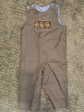 Classic Brown Gingham Boys Jon Jon Three little pigs